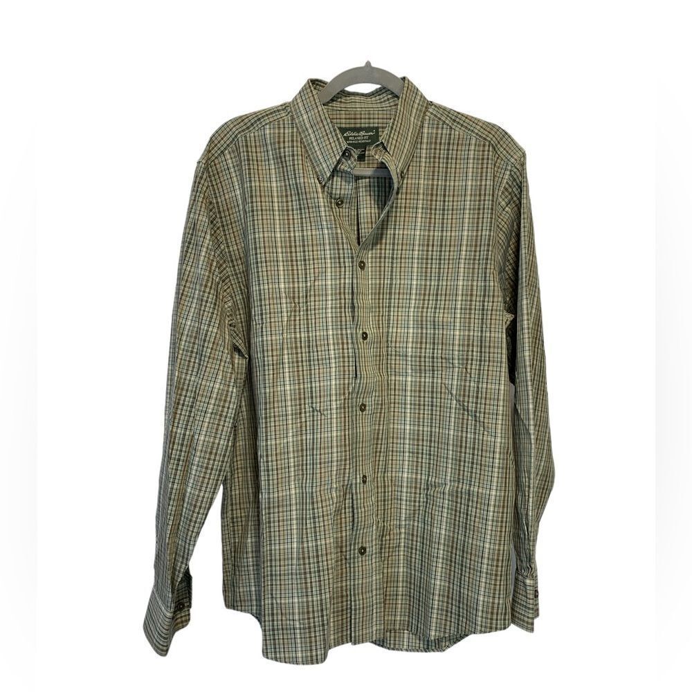 Eddie Bauer Green Plaid Dress Shirt